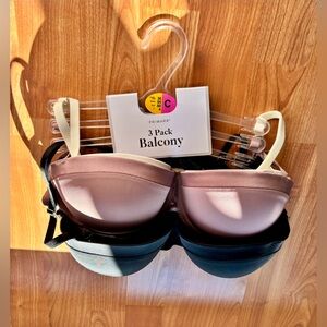 Primark 3-Pack Balcony Bras in Blush, Black and Teal